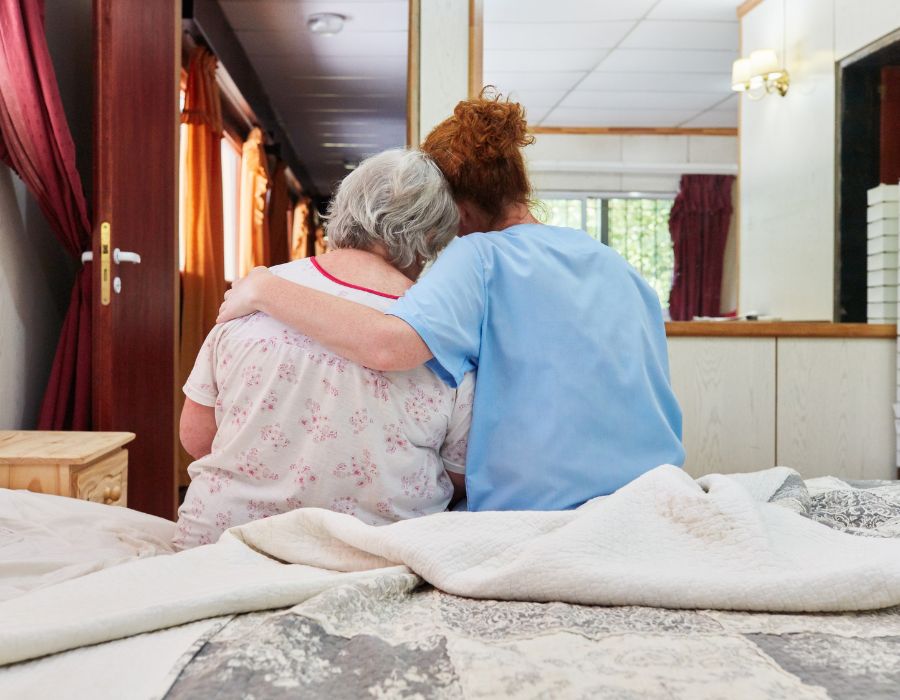 nursing home patient with worker
