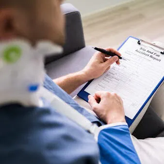 Injured Man Filling Out Report Hombre herido rellenando un informe