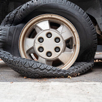 damaged tire after tire explosion