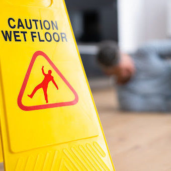 Wet floor sign injured man