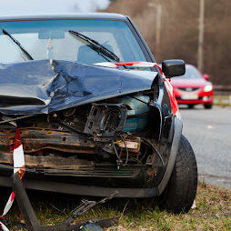 Small car damaged in accident. Small car damaged in accident.