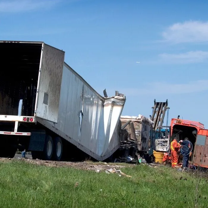 semi-truck crumpled in wreck semi-truck crumpled in wreck